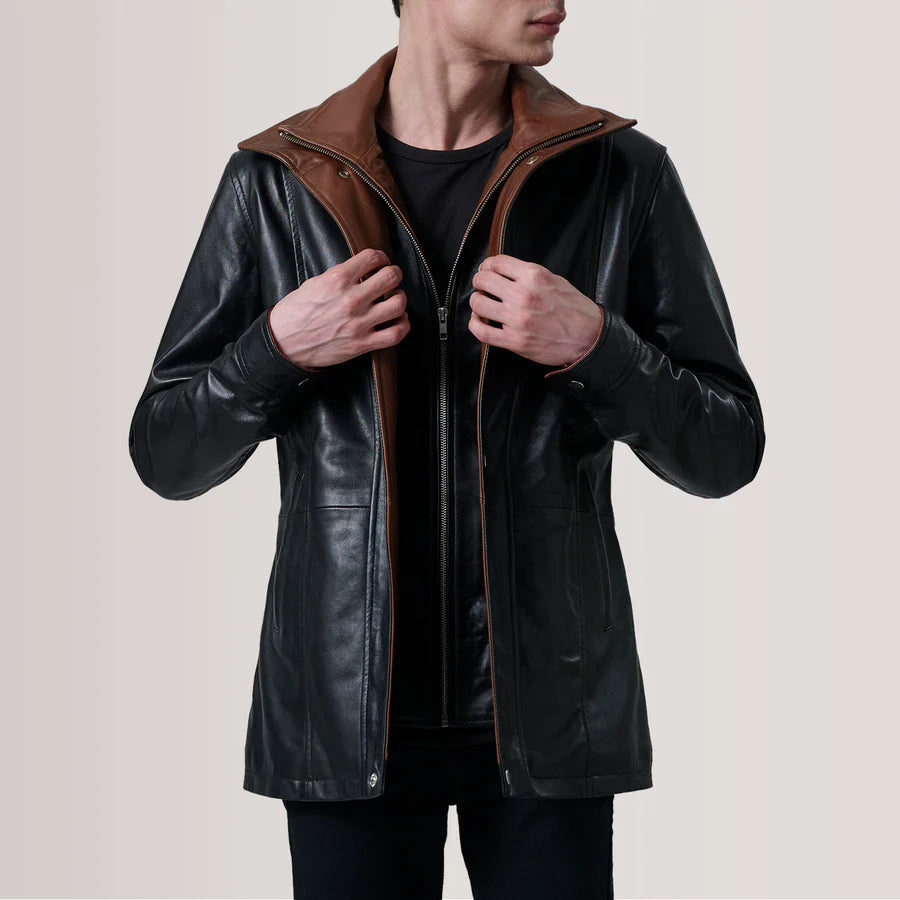 Connor Black Leather Coat
