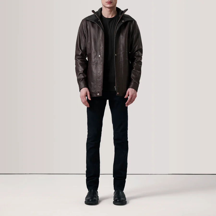 Connor Maroon Leather Coat