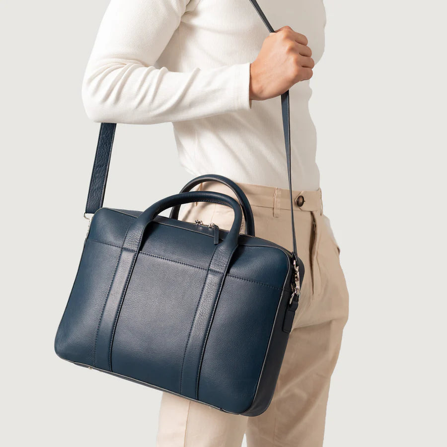 The Captain Midnight Blue Leather Briefcase