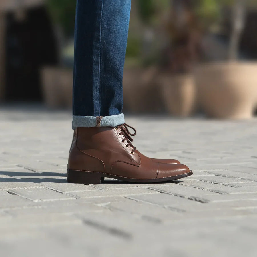 Knight Derby Brown Leather Boots