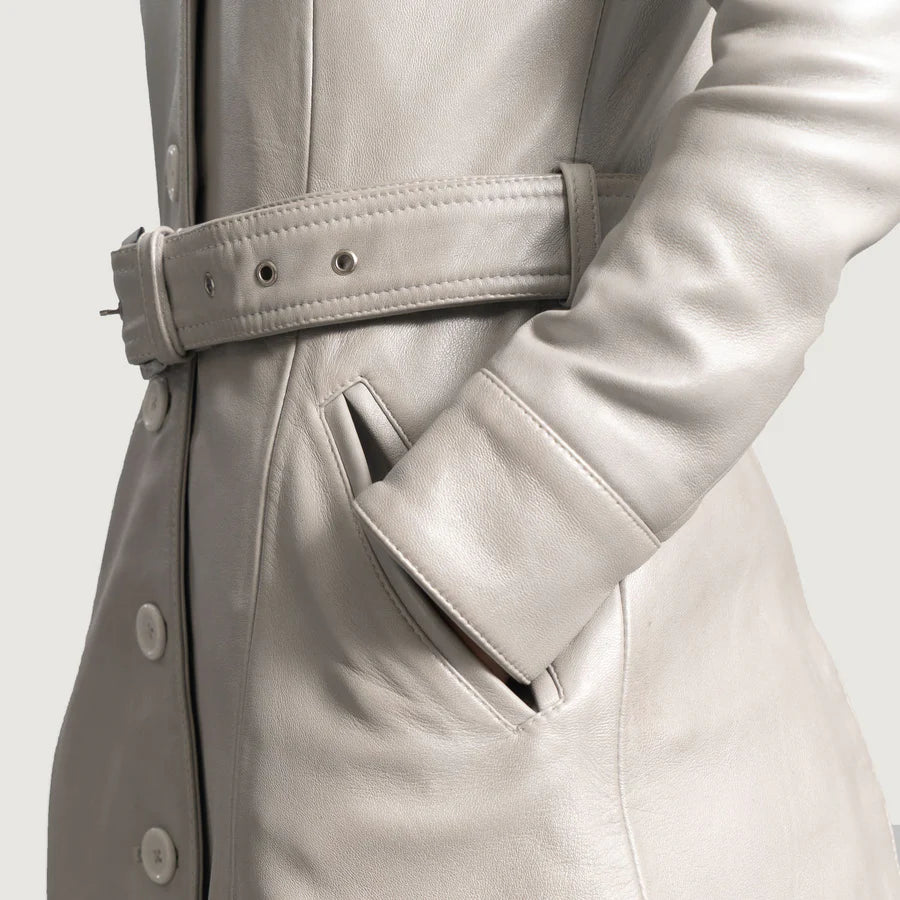Moonlight Silver Leather Trench Coat