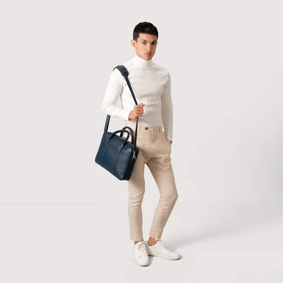 The Captain Midnight Blue Leather Briefcase
