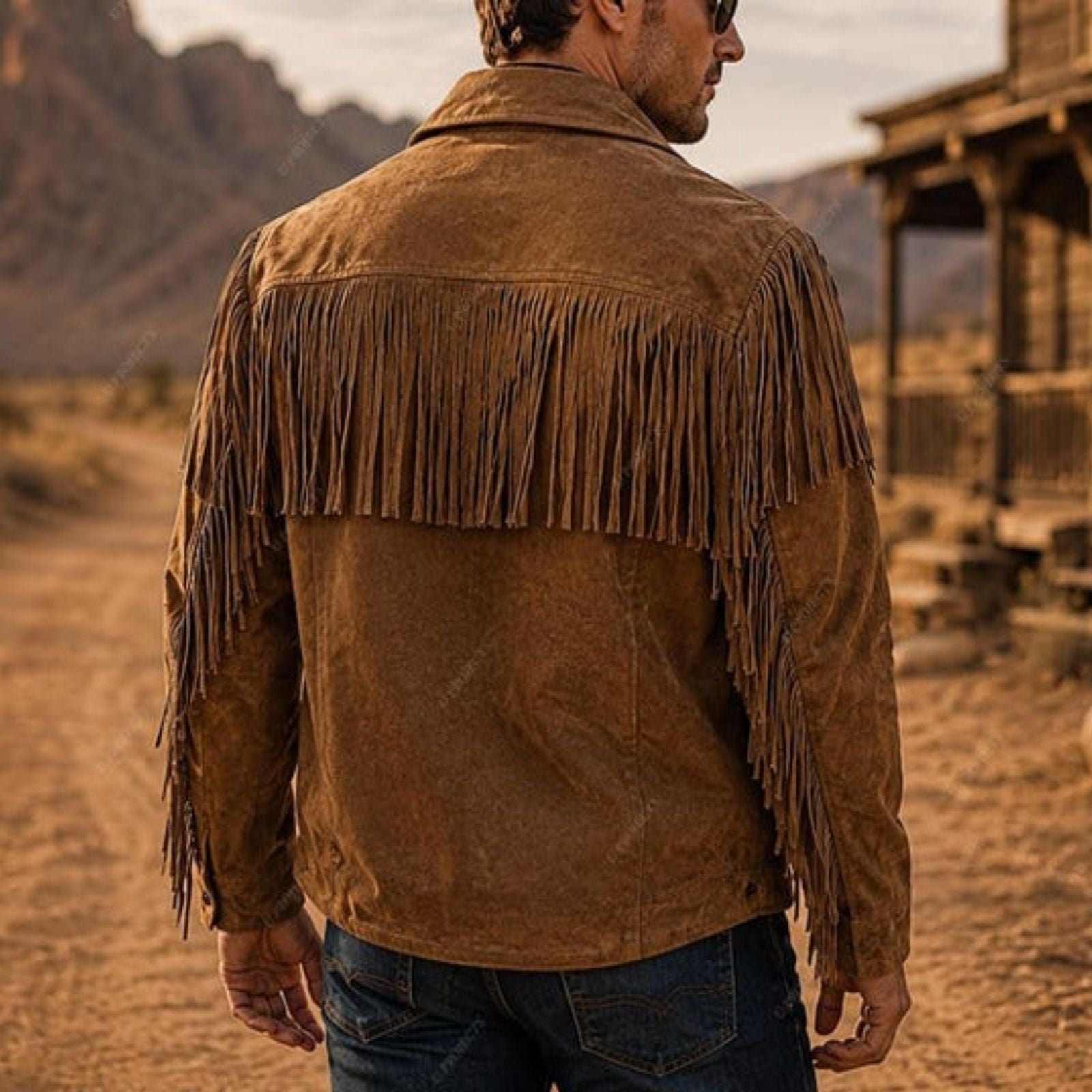 Men's Brown Suede Fringe Leather Jacket – Western Cowboy Style