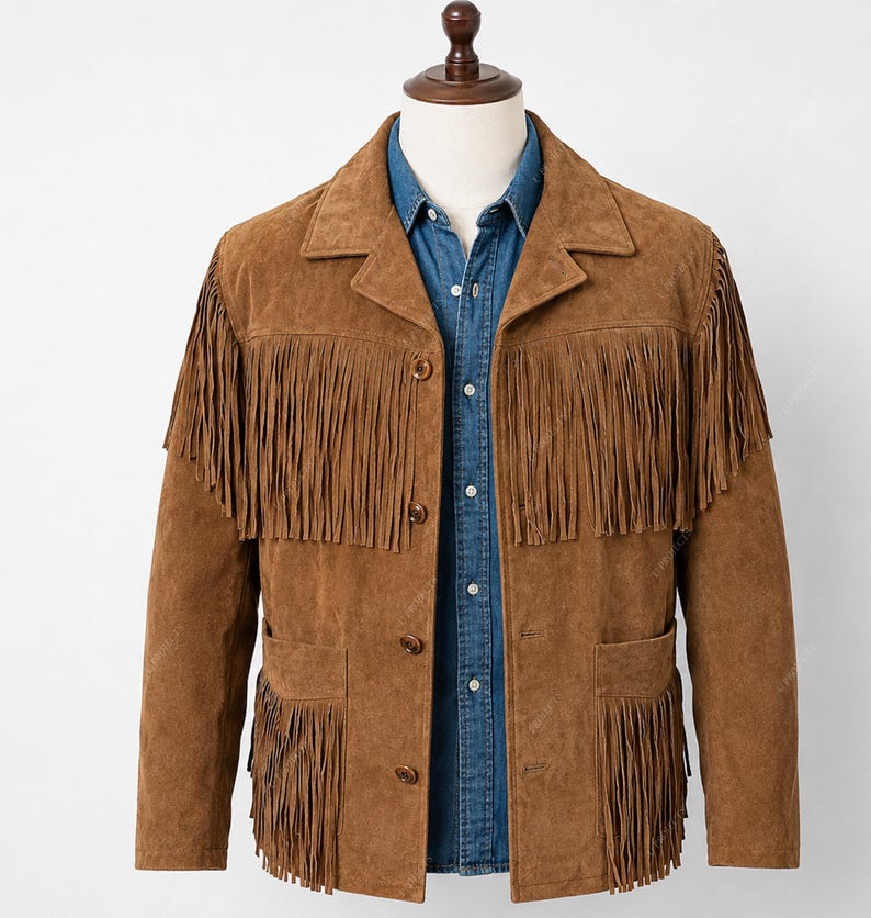 Men's Brown Suede Fringe Leather Jacket – Western Cowboy Style