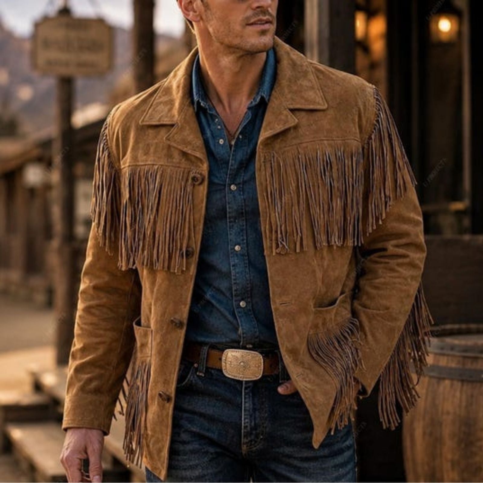 Men's Brown Suede Fringe Leather Jacket – Western Cowboy Style