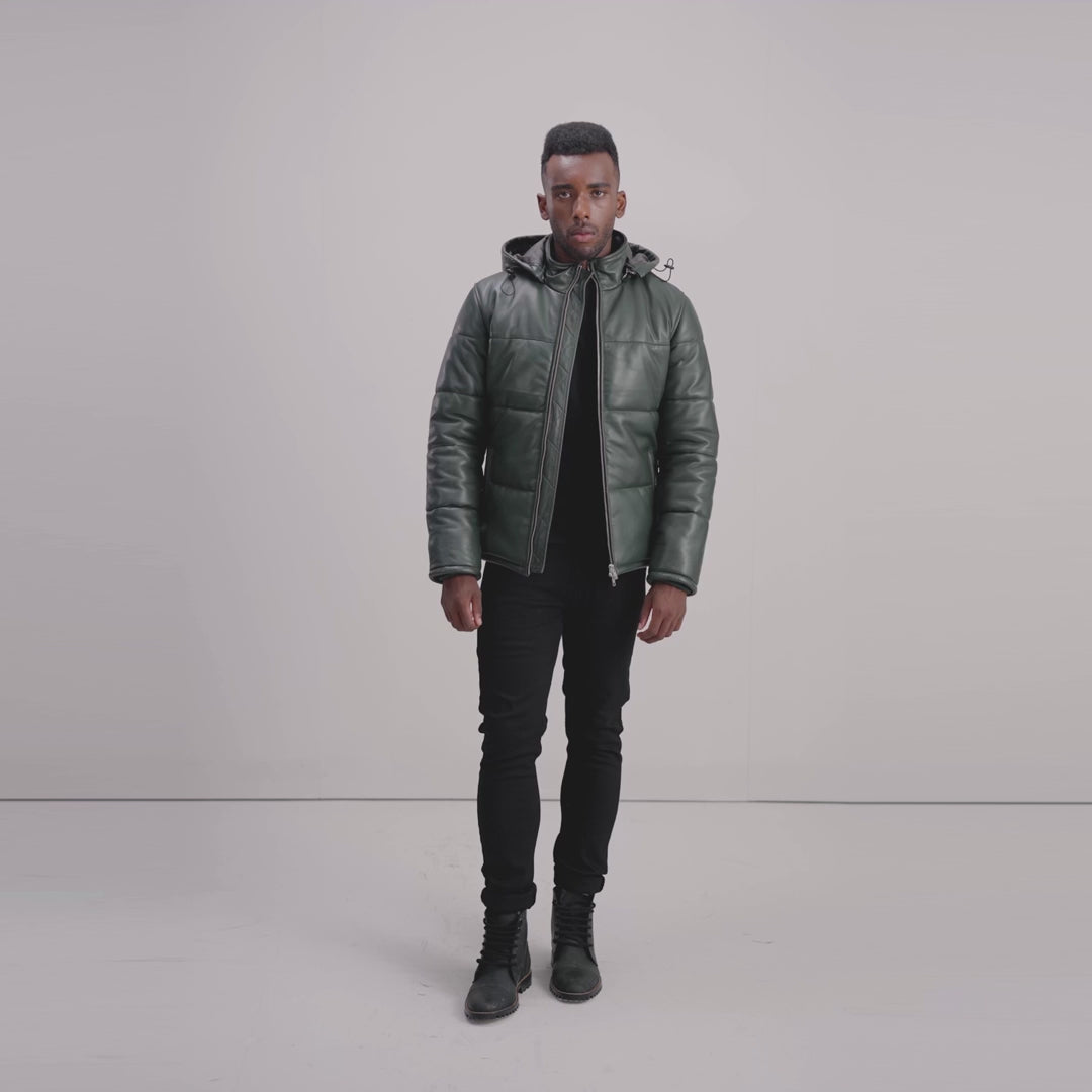 Gordon Green Hooded Leather Puffer Jacket